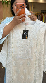 Mind blowing Mul cotton chikankari full suit set in cream