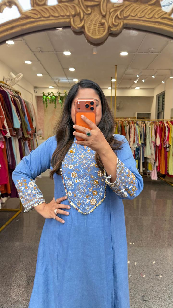 Super soft and premium cotton with heavy embroidery kurta pant