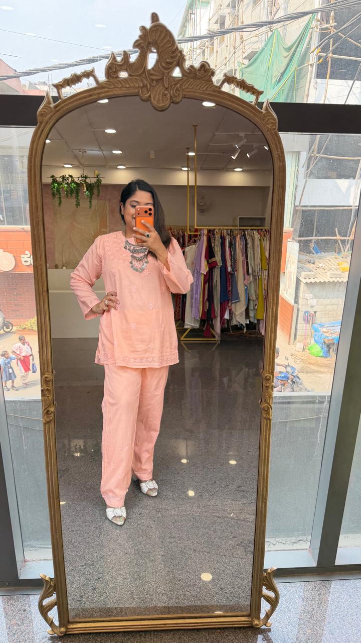 Mul cotton chikankari lining co ord set( slight slim )