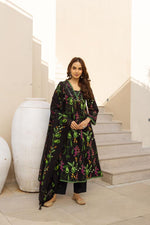 Pure cotton digital printed full suit set in black n green