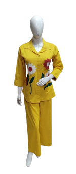 Applique work cotton co ord in yellow