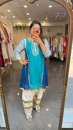Celebrity inspired pure Mul chanderi gotta detailing co ord set in dark blue
