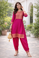 Celebrity inspired pure Banarasi weaved orgenza farsi salwar co ord