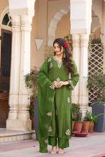 Premium pure soft silk full zari embroidered full suit set in green