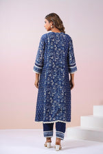Pure Mul silk lace detailing indigo kurta pant