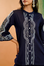 Soft denim look cottton embroidered Co ord set