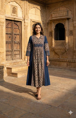 Pretty ajrakh cotton real mirror one piece in blue