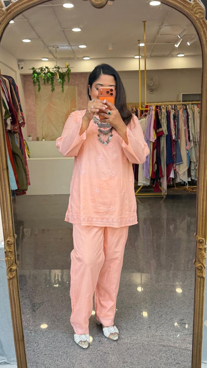 Mul cotton chikankari lining co ord set( slight slim )
