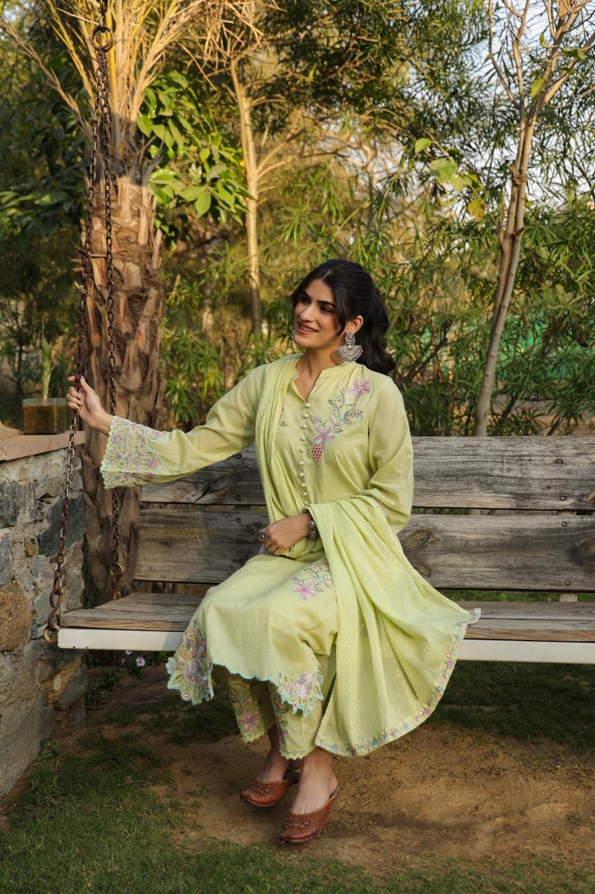 Super smart cotton fully embroidered suit set