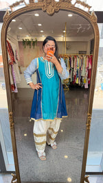 Celebrity inspired pure Mul chanderi gotta detailing co ord set in dark blue