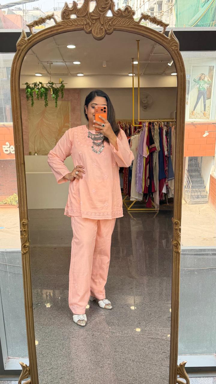 Mul cotton chikankari lining co ord set( slight slim )