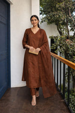 Super gorgeous cotton applique embroidered suit set in brown
