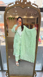 Restocked the bestseller ! Pure Mul cotton chikankari full suit set in pista green