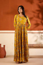 Beautiful cotton one piece digital printed cotton gown in yellow