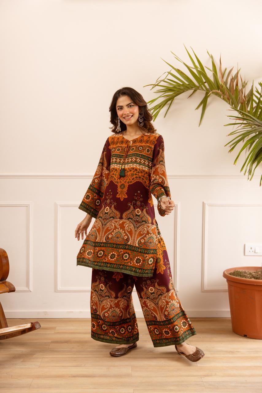 Super pretty heavy slub cotton digital printed co ord set