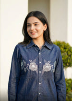Denim cotton embroidered co ord set