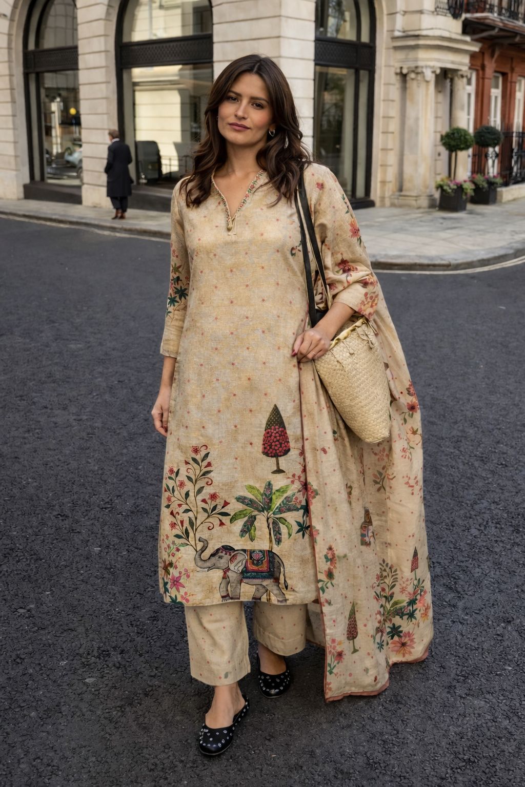 Linen cotton digital printed full suit set
