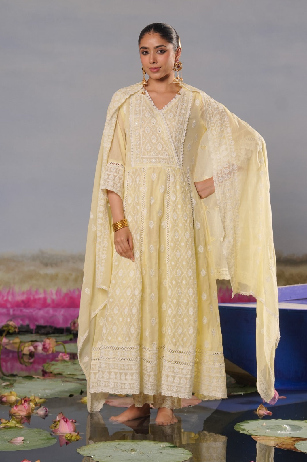 Premium chikankari full suit in yellow