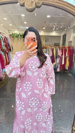 Restocked on high demand ! Celebrity design embroidered Mul chanderi kurta pant in powder pink