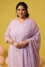 Pretty Mul cotton lavender chikankari suit set
