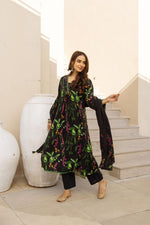 Pure cotton digital printed full suit set in black n green