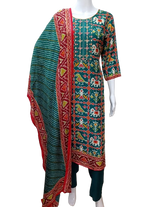 Russian silk Patola suit set in green
