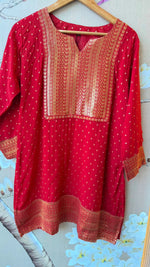 Celebrity inspired pure Banarasi weaved orgenza farsi salwar co ord in red