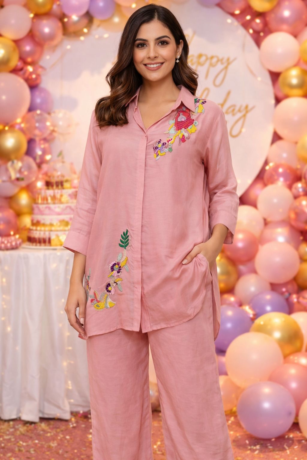 Pure orgenza hand embroidery co ord set comes with inner