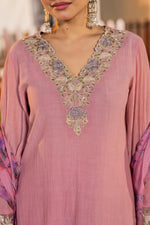 Stylish crush cotton designer suit set in yellow paired with a Kalamkari dupatta in pink