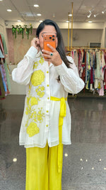 Premium Mul chanderi applique work lining shirt paired with soft silk pant