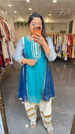 Celebrity inspired pure Mul chanderi gotta detailing co ord set in dark blue