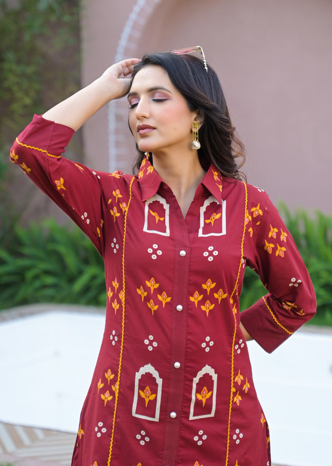 Pretty cotton bandhani co ord set in red