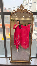 Premium embroidered Mul chanderi with designer neck suit set (true to size)