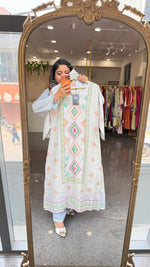 Linen cotton pearl detailing suit set