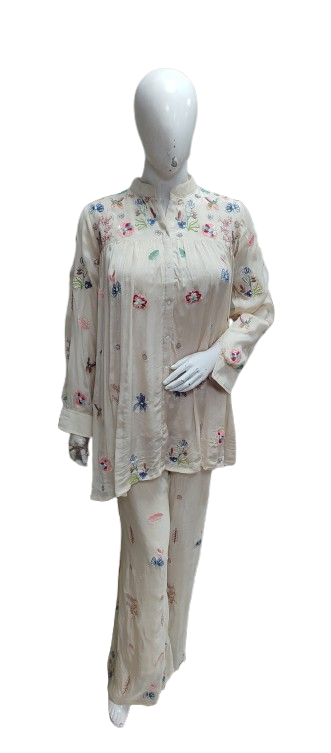 Bestselling in new colour! Premium pink chinon embroidered co ord set