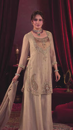 Tissue party wear hand work plazzo suit set