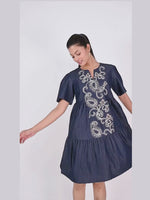 Denim cotton embroidered one piece