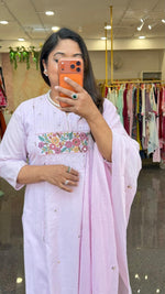 Premium sily cotton embroidered lining full suit set in powder pink