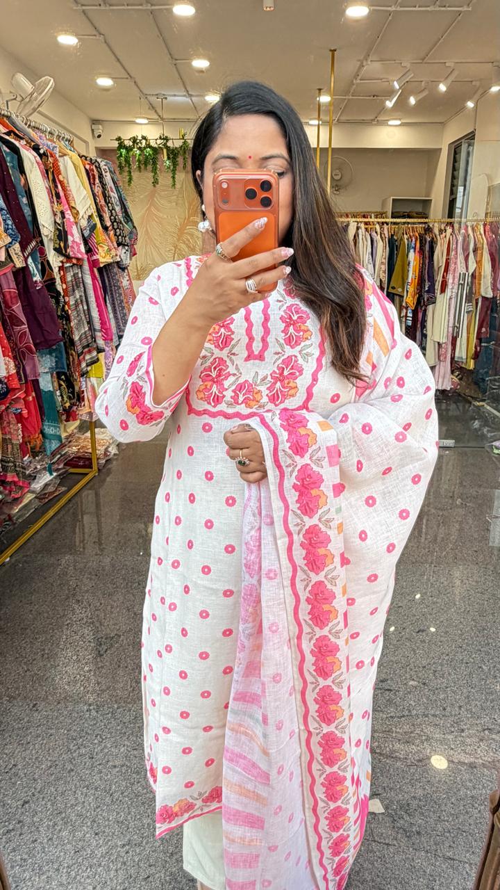 Premium linen with beautiful petal detailing suit set