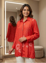 Designer pure crepe bandhani shirt in red