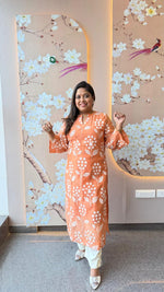 Restocked on high demand ! Celebrity design embroidered Mul chanderi kurta pant