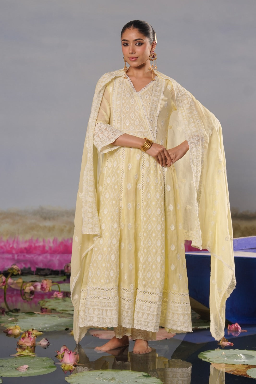 Premium chikankari full suit in yellow