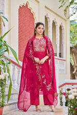 Premium organza fully embroidered suit set in pink