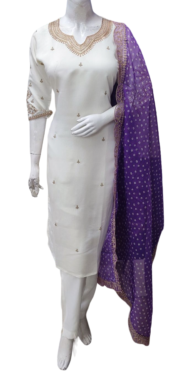 Soft modal with beautiful detailing paired with organza dupatta