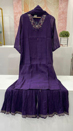 V neck hand work Russian silk suit set