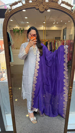 Premium tissue set paired with full zari weaving dupatta and beautiful hand work on yoke
