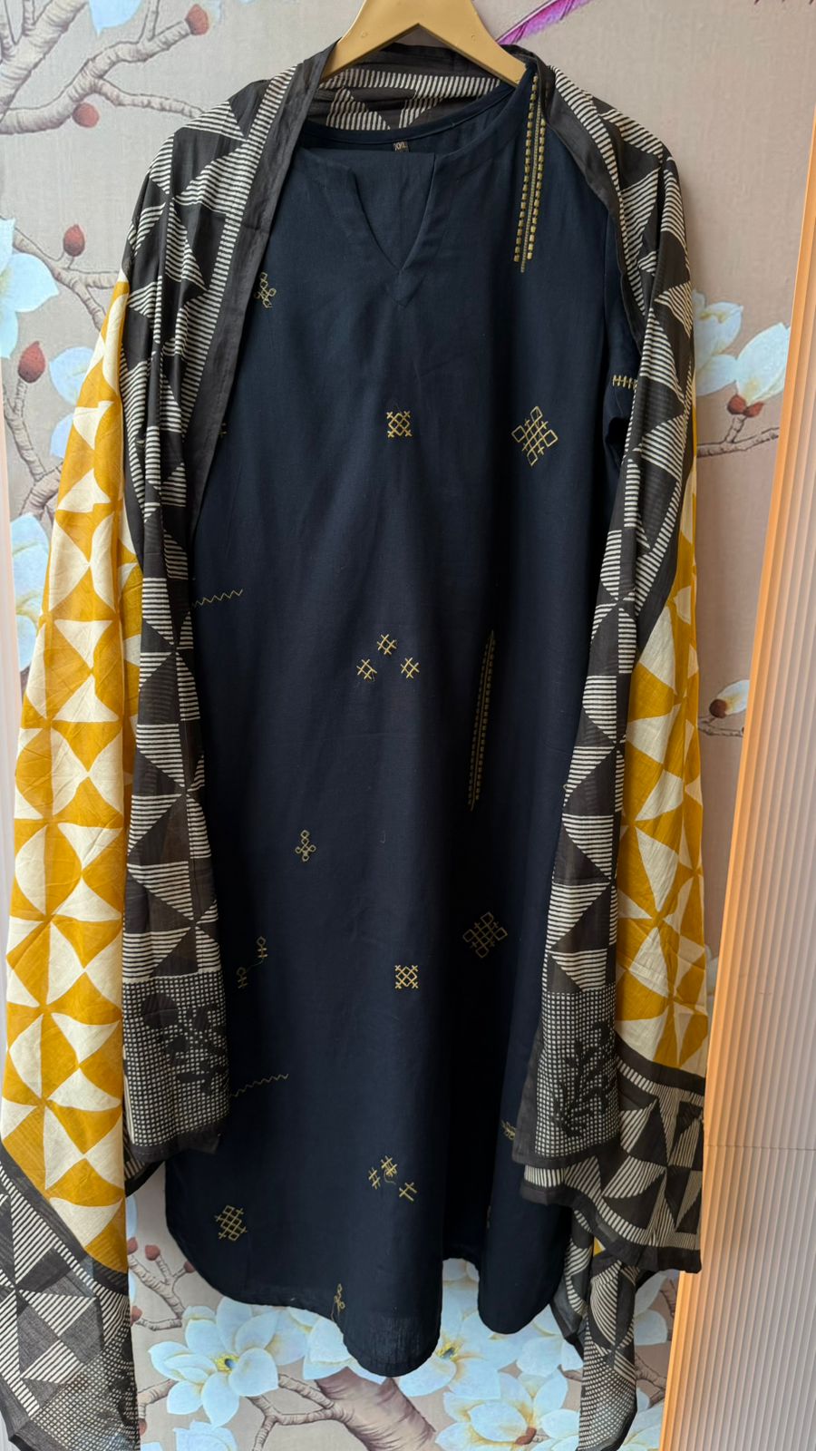 Premium cotton embroidered paired with a beautiful contrast yellow dupatta