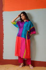 Dress up as kurta pant or a one piece dress in our soft Mul Mul multi colour outfit