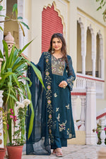 Premium organza fully embroidered suit set in blue