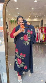 Mul cotton fully embroidered in royal blue colour